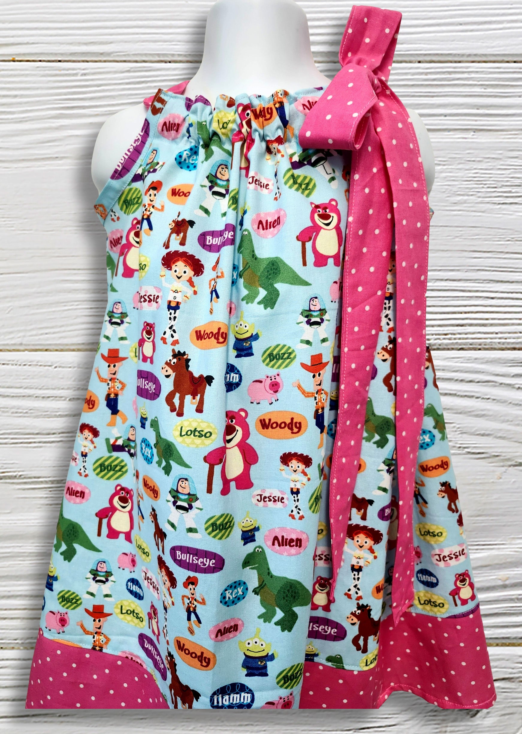Pillowcase dress in a Toy Story print fabric