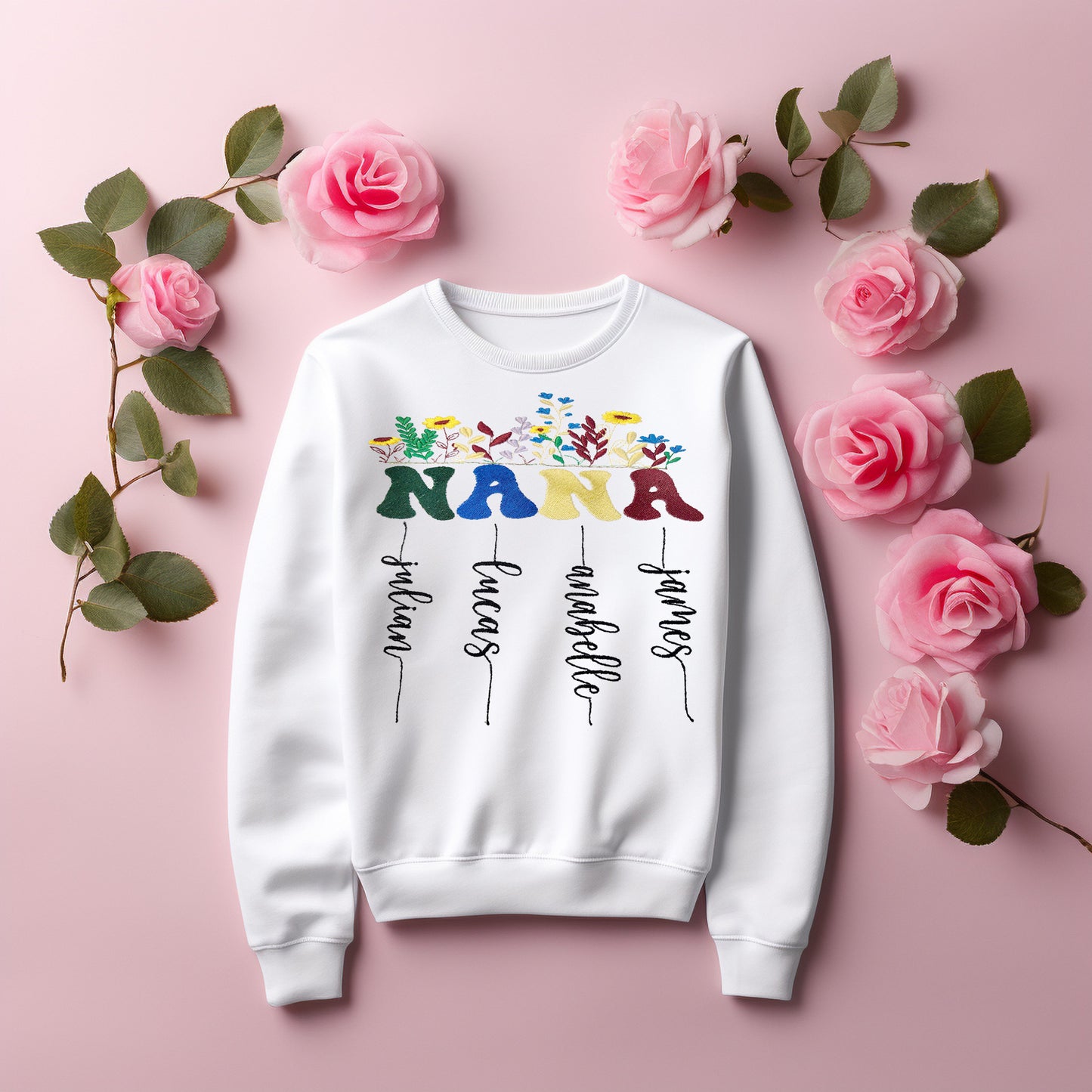 Nana Sweatshirt, Warm Grandma's heart with personalized love! Our Grandma's  garden Shirt with kid's names – a cherished keepsake.