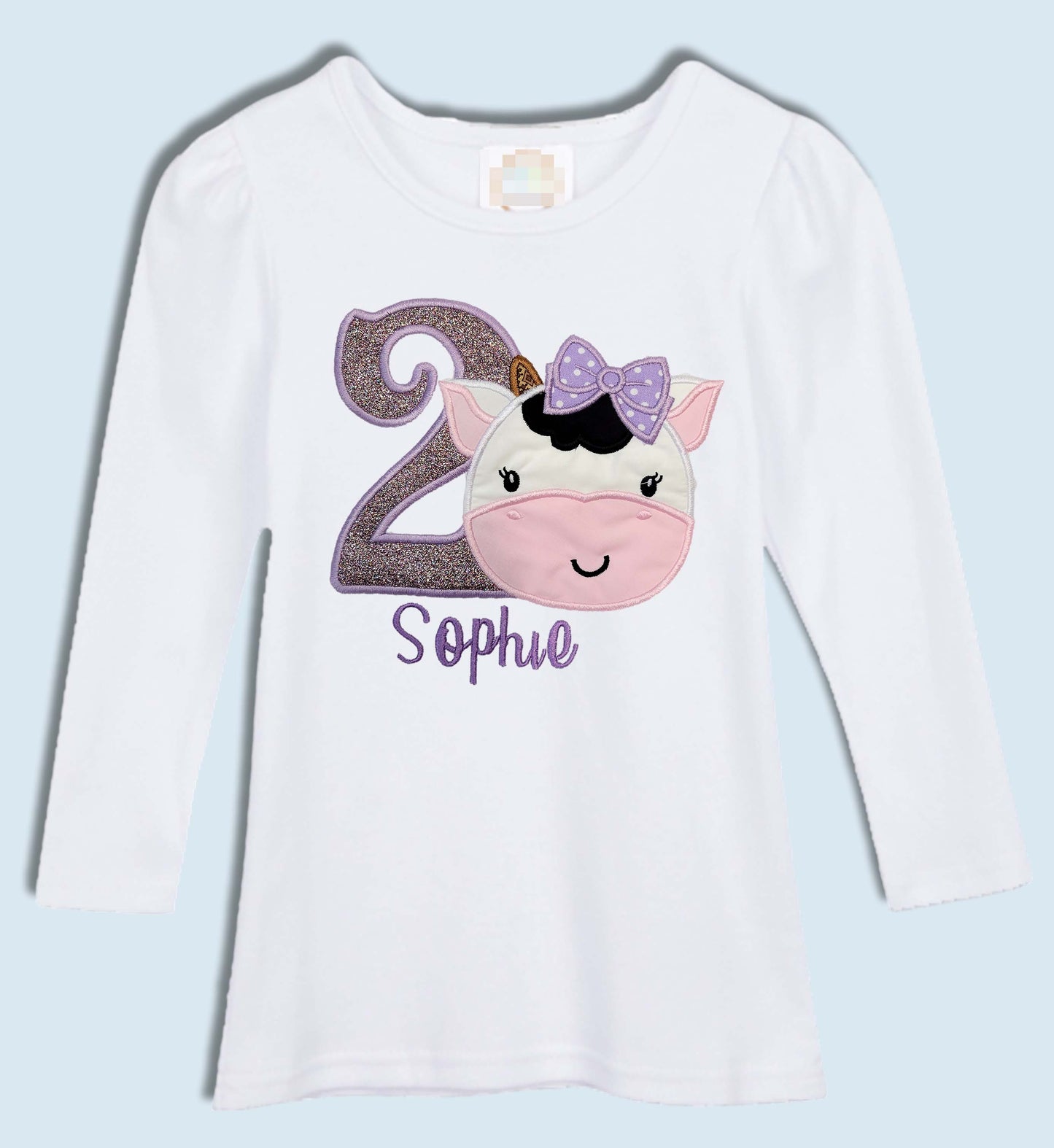 Personalized Birthday Shirt embroidered cow  long sleeve shirt 