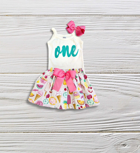 Fruits -  Ice Cream outfit, Birthday age outfit, Girls second birthday, Girls ice cream - fruit skirt,  Outfit for little girls