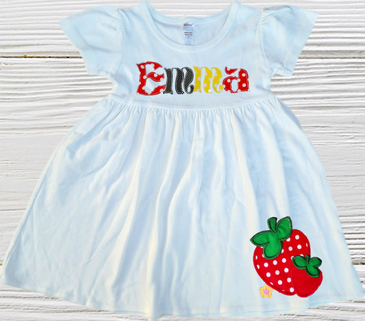 Strawberry personalized girl dress, Strawberry birthday dress, Berry dress, Girls dress
