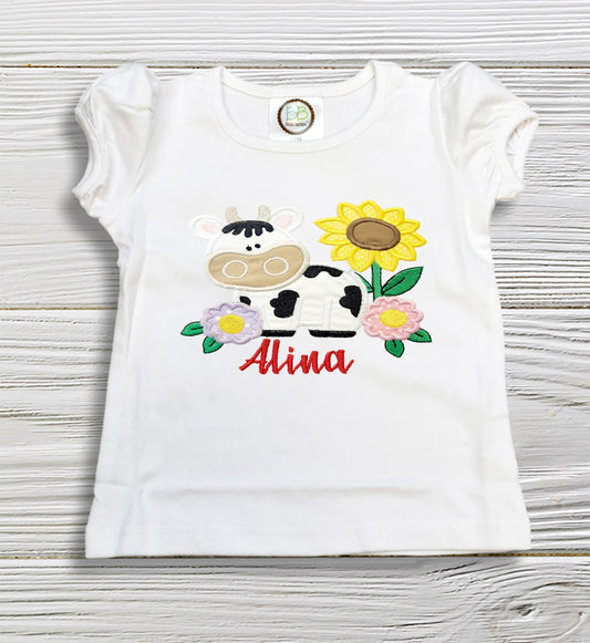 Cow and flower personalized shirt, Sunflower Girls cow shirt, Animal shirt, Birthday cow shirt, Toddler shirts