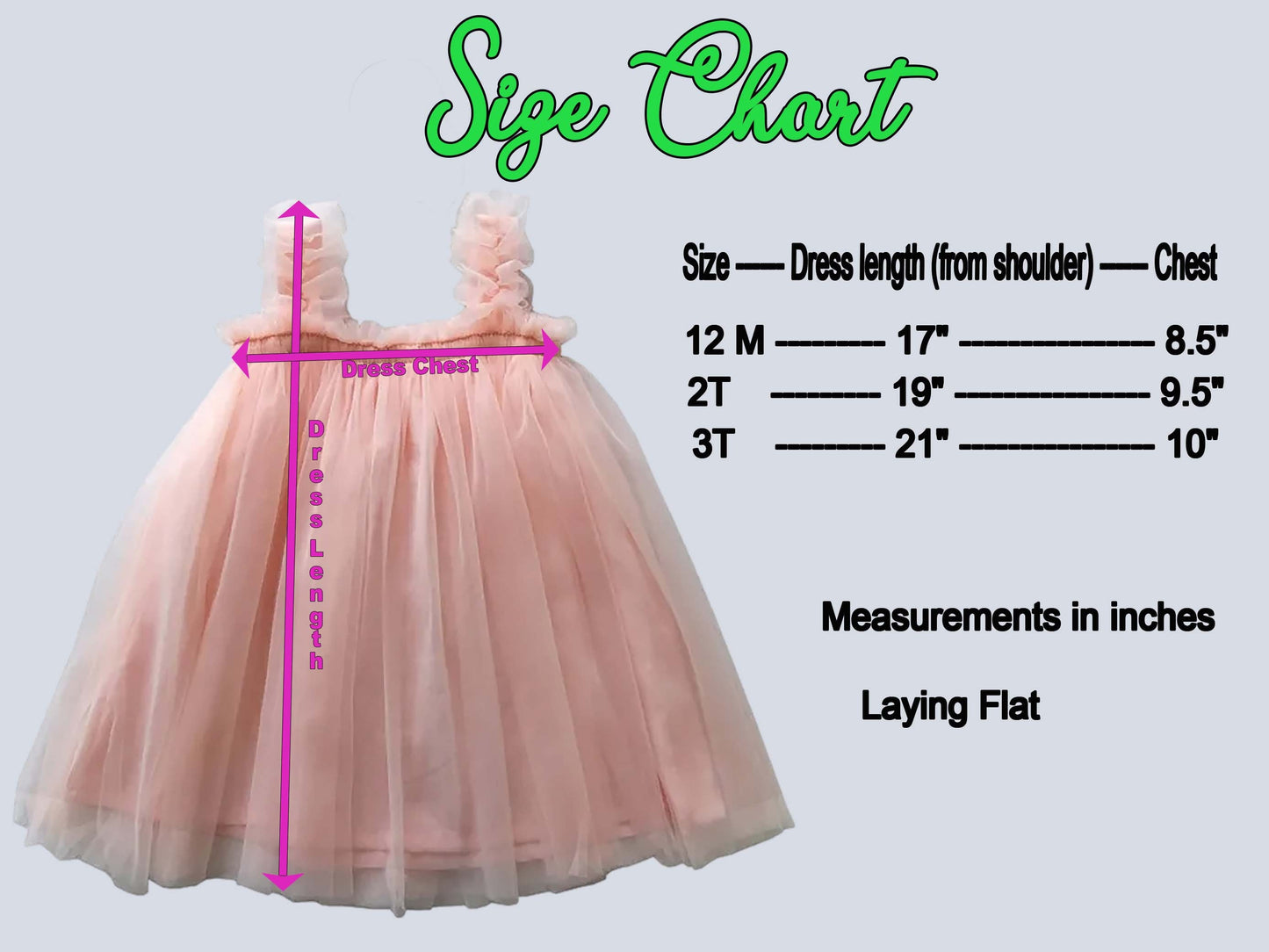 Baby Pink Tulle Dress size chart