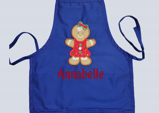 Kids Personalized Apron | Christmas Gift For Kids  | Child Gingerbread Embroidery Xmas Aprons