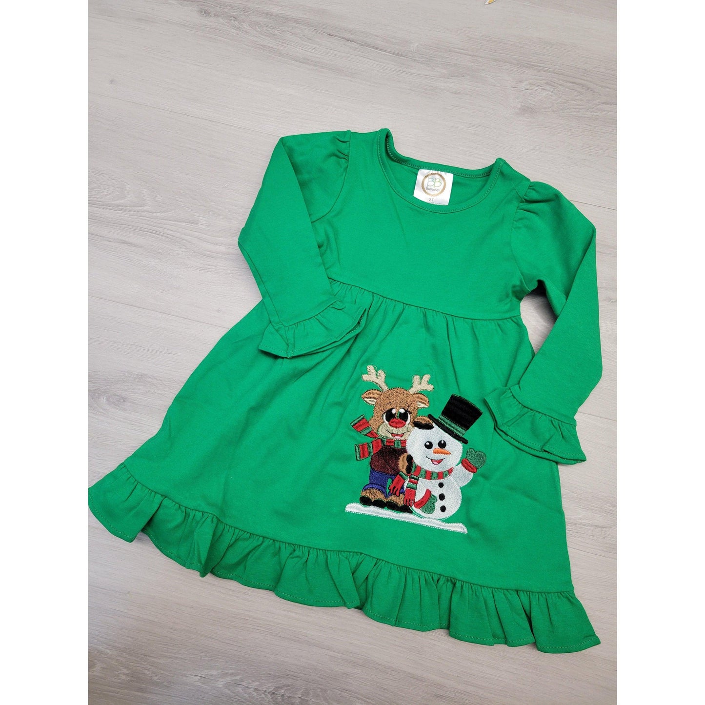 Christmas Girls Dress, Snowman Christmas Toddler Dress, Frosty Girls Dress, Personalized Christmas  Red or Green dress, Holiday  dress