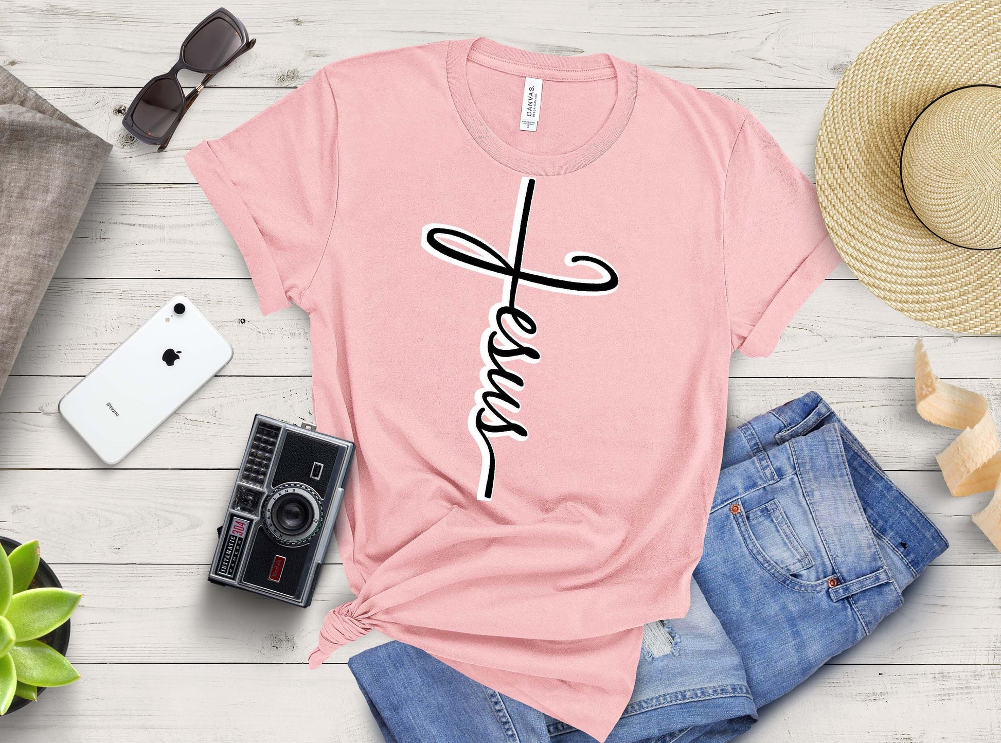 Jesus Cross T Shirt pink