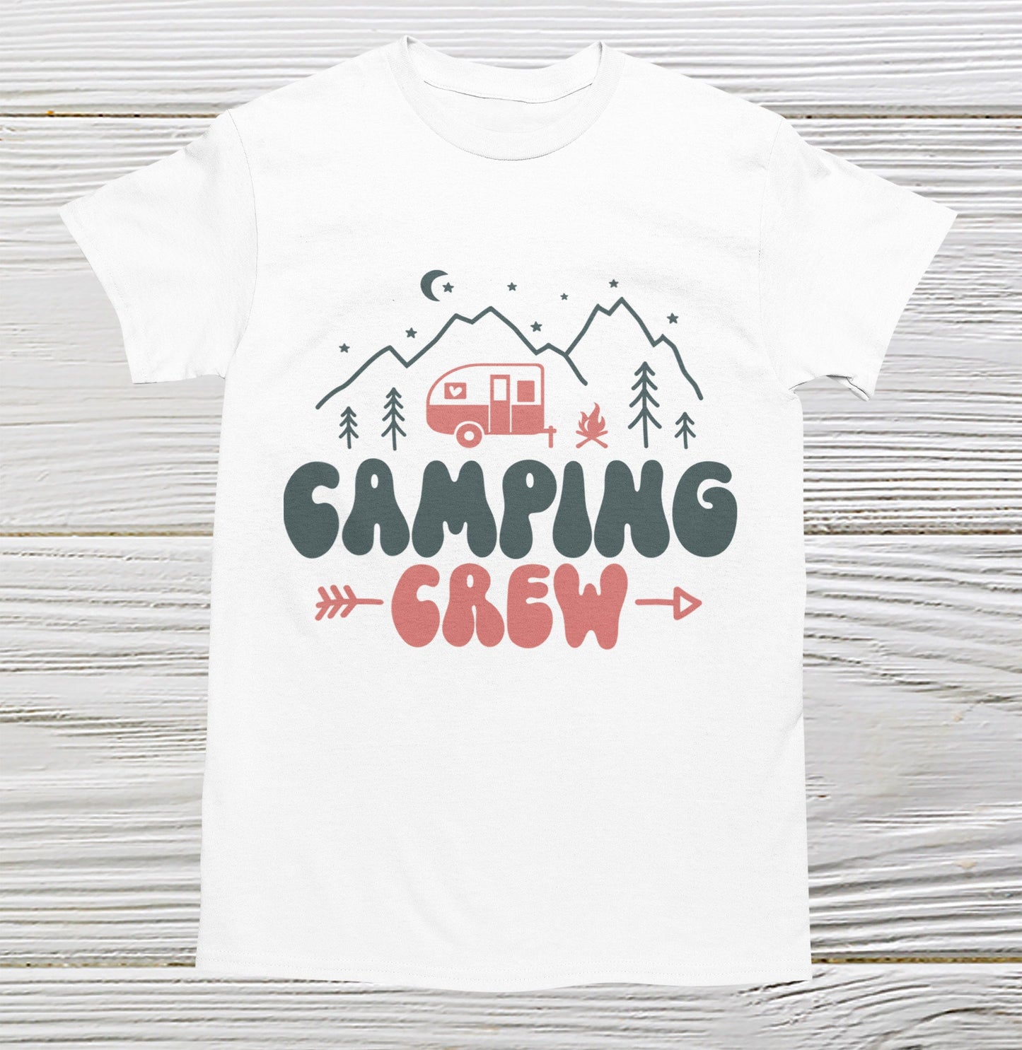 Camping Crew shirts in white color