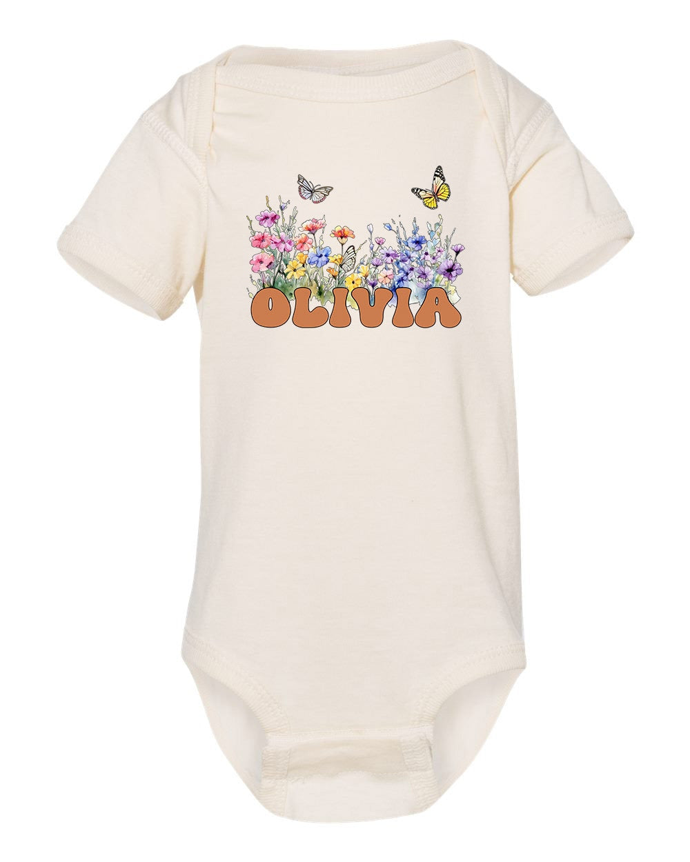 Infant bodysuit natural color with wildflower 