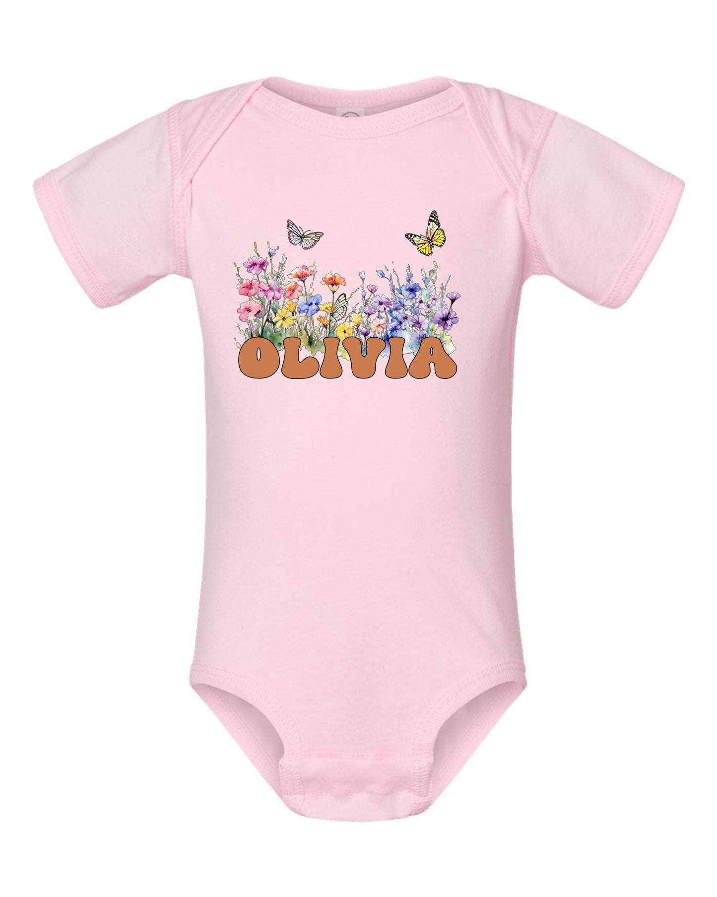 Infant bodysuit pink color with wildflower 
