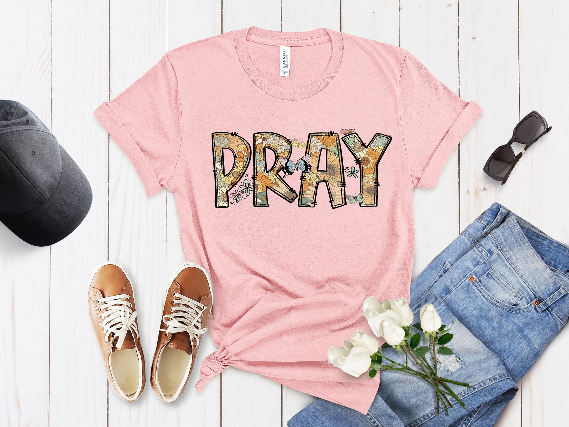 Christian tee shirts Pray pink color shirt 
