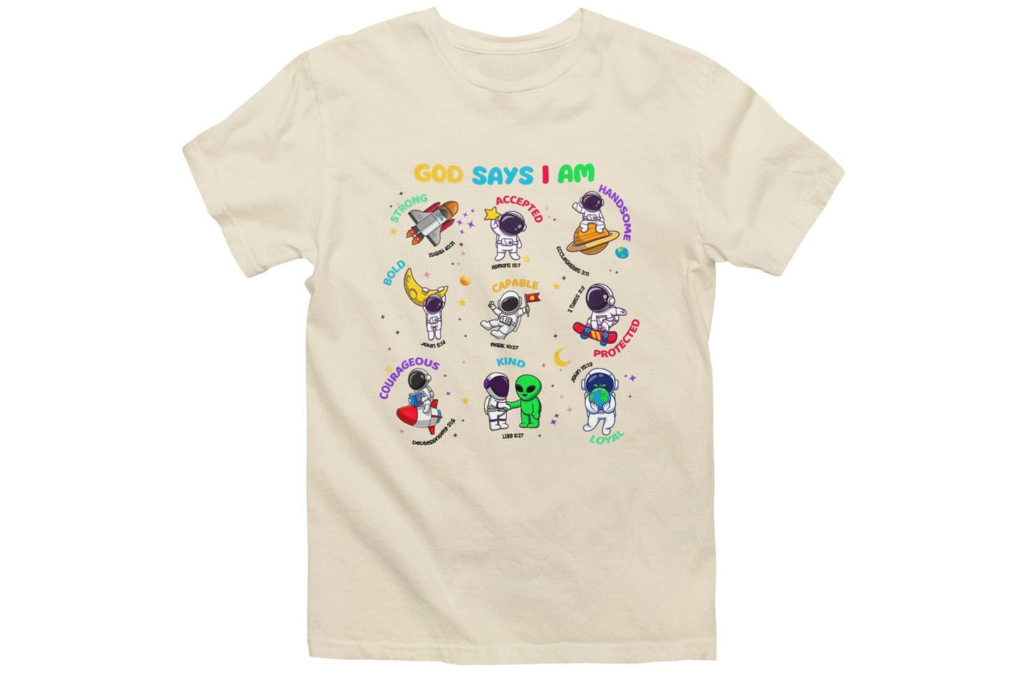 God Says I Am Bible Verse Shirt for kids  natural 